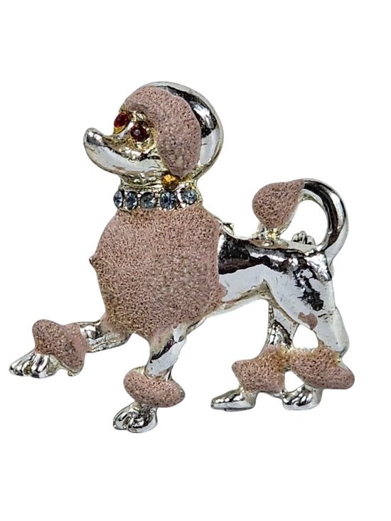 Unbranded Jewelry - Pink Poodle Dog Brooch Pin Rhinestone Collar Textured Enamel Retro VTG